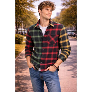 Hollister California Mens Multicolor Long Sleeve Flannel Shirt with Pocket Sz M